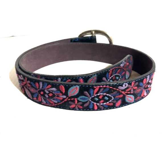 Lucky Brand Black Belt with Multicolor Embroidery and Silver Buckle main image 2